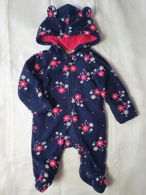 Healthtex Baby Girl Floral Fleece Hooded Pram Suit - 0-3M